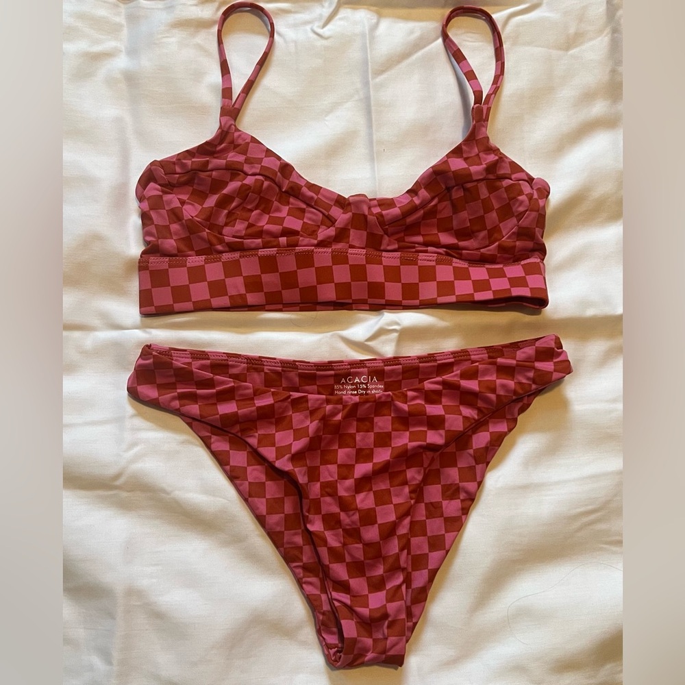 Acacia swim 2 piece pink checker